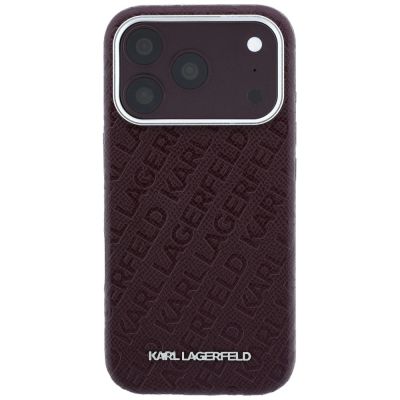 3. Karl Lagerfeld Grained Allover Logo Metal Elongated MagSafe Case for iPhone 17 Pro Max / 18 Pro Max - Burgundy