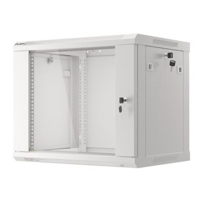 12. Lanberg WF01-6409-10S single-section cabinet (9U; 500mm / 600mm / 450mm; wall-mounted; Glass; 19''; gray)
