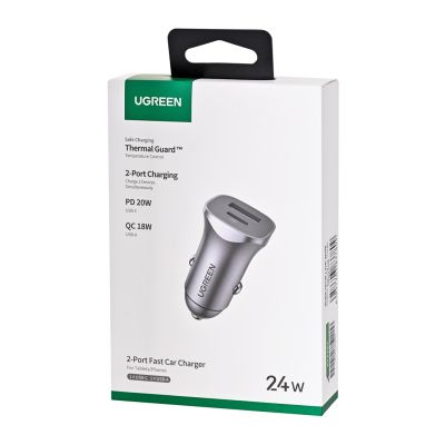 3. Ugreen Car Charger USB Type C / USB 24W Power Delivery Quick Charge Gray (30780)