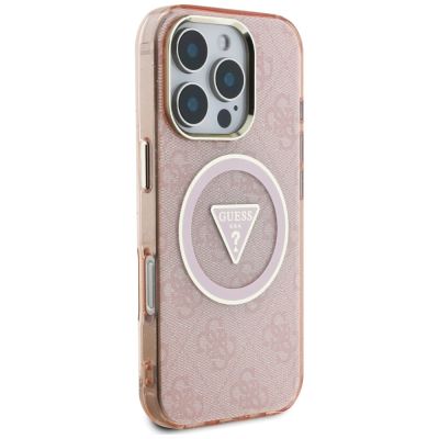 4. Guess IML Metal Glitter 4G Circle Triangle MagSafe Case for iPhone 16 Pro Max - Pink