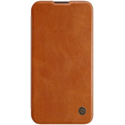 7. Nillkin Qin Leather Pro Case iPhone 14 Plus Camera Cover Holster Cover Flip Case Brown