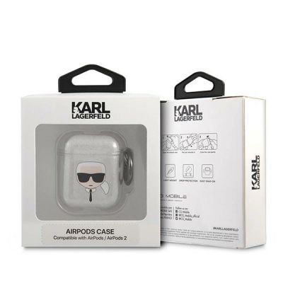 3. Karl Lagerfeld Glitter Karl's Head case for AirPods 1/2 - silver