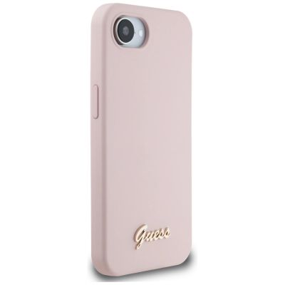 4. Guess Silicone Script Metal Logo MagSafe iPhone 16e Case - Pink