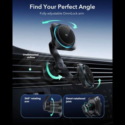 6. ESR OmniLock Qi2.2 Magnetic MagSafe Car Air Vent Mount - Black
