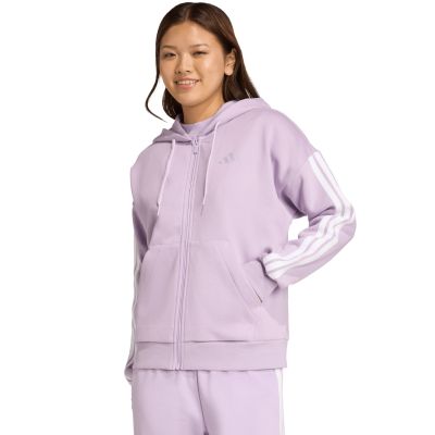 7. Women's adidas Essentials 3-Stripes Full-Zip Fleece Hoodie Purple JY3080