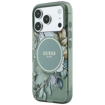 2. Guess IML Flowers Pearl Strap MagSafe Case for iPhone 18 Pro / 17 Pro – Green