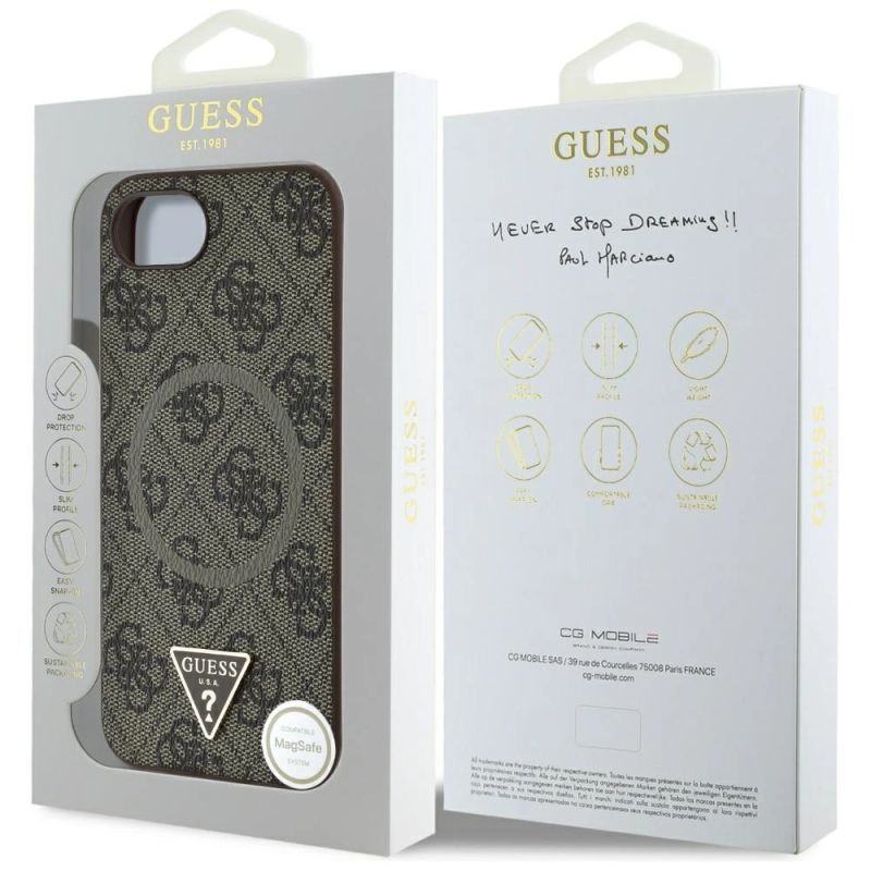 8. Guess 4G Ring Triangle Logo MagSafe iPhone 16e Case - Brown