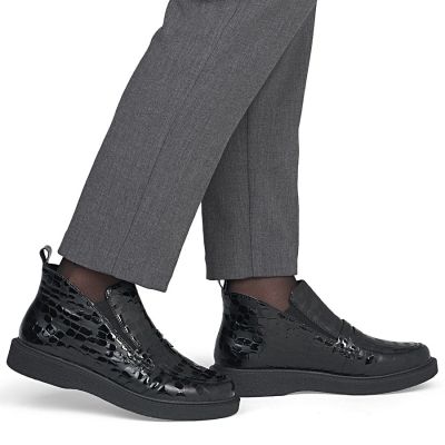 12. Women's patent leather ankle boots crocodile black Rieker 71150-00