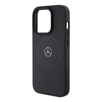 6. Mercedes Benz Crossed Lines Pattern Leather MagSafe case for iPhone 15 Pro - black