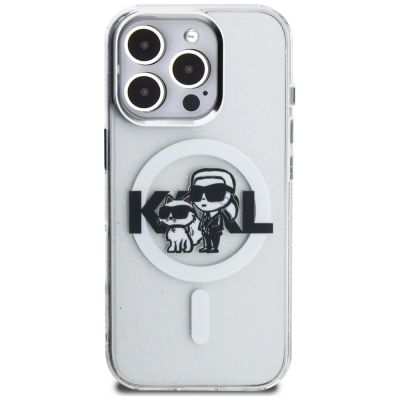 3. Karl Lagerfeld IML Glitter Karl & Choupette Sketch Logo MagSafe Case for iPhone 16 Pro - Clear