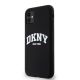 7. DKNY Liquid Silicone White Printed Logo MagSafe Case for iPhone 11/Xr - Black