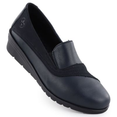 Women's leather wedge shoes, navy blue, Rieker L5356-14