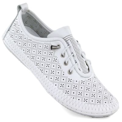 Women's leather openwork shoes, white, T.Sokolski 1302