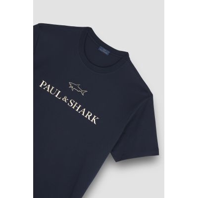 4. Paul&Shark Men's Cotton T-shirt Navy Blue and Gold 99311007-50E - Classic Cut, Logo