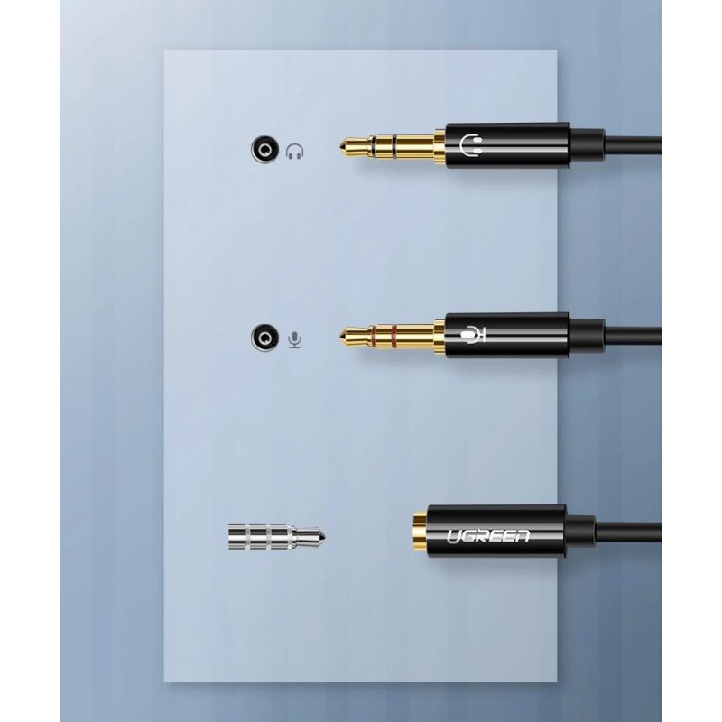 6. Ugreen AUX splitter cable 3.5 mm mini jack (female) - 2x 3.5 mm mini jack (male - microphone and headphones) black (AV140 20899)