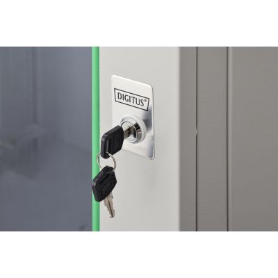 17. Digitus DYNAmic 19" 16U wall-mounted network cabinet 600x450, glass door, gray, undivided, assembled, 60kg