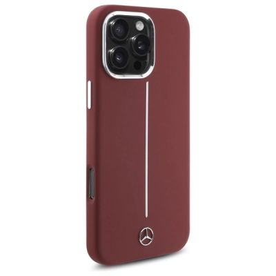 4. Mercedes Silicone White Stripe MagSafe Case for iPhone 16 Pro Max - Red