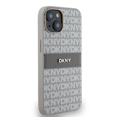 4. DKNY Leather Mono Stripe & Metal Logo case for iPhone 15 / 14 / 13 - beige