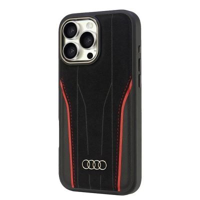 3. Audi Genuine Leather MagSafe iPhone 16 Pro Max 6.9" black-red hardcase AU-TPUPCMIP16PM-R8/D3-RD