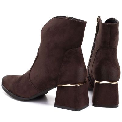 10. Women's suede high-heeled ankle boots, brown, Potocki 12422