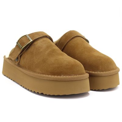 4. Women's leather insulated flip-flops on a camel platform, Big Star UU274696