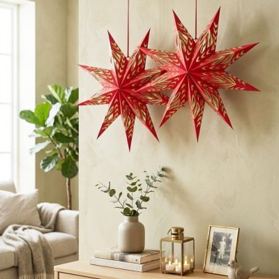 7. DECORATIVE HANGING PAPER STAR FSC 18x60CM RED 9 ARMS MICA