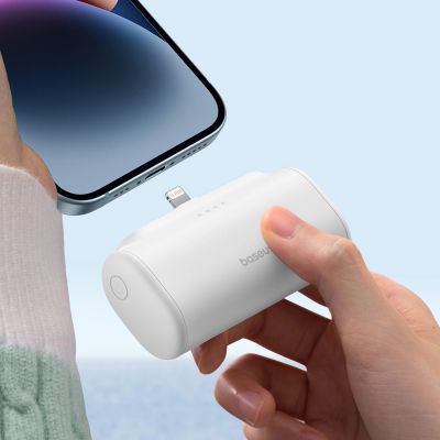 7. Baseus Compact 5000mAh 20W Powerbank with Lightning Connector and USB-C Socket - White