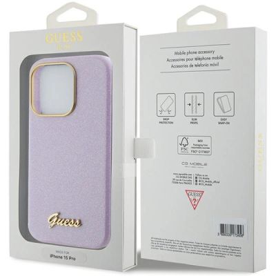 8. Guess Glitter Glossy Script case for iPhone 15 Pro Max - lilac