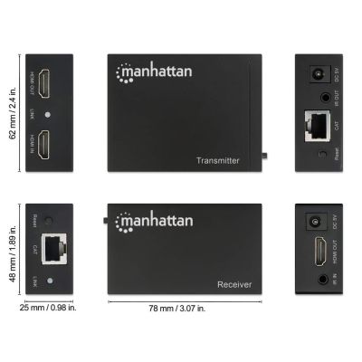 8. Manhattan 207461 AV Extender AV Transmitter and Receiver Black