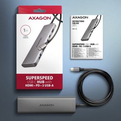 6. Axagon HMC-5H USB-C 3.2 Gen 1 hub 3x USB-A 4K HDMI PD 100W - Silver Wired USB 3.2 Gen 1 (3.1 Gen 1) Type-C Silver