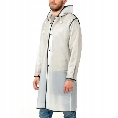 Perletti Men's Trench Raincoat, White, with Hood, Size S