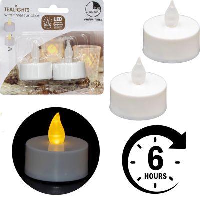 8. SET OF 2 TEA LIGHT LED TIMER CANDLES WHITE