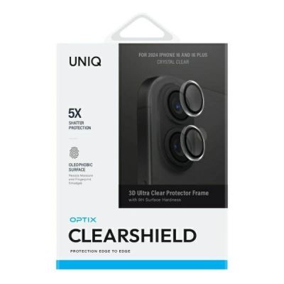 2. Uniq Optix Clear Camera Lens Protector iPhone 16 / 16 Plus with Applicator - Clear Black