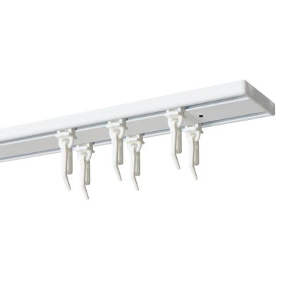 Double Aluminium Ceiling Curtain Track with Gliders and Curtain Hooks, 150 cm, White, KOWALSKI