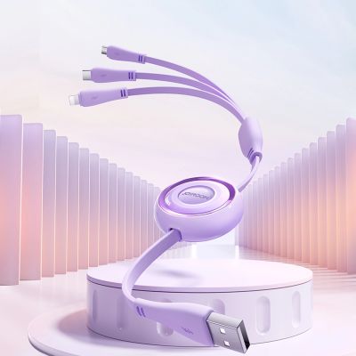 4. Joyroom Colorful Series S-A40 Cable Retractable 3in1 USB-A - USB-C / Lightning / Micro USB 1m - Purple