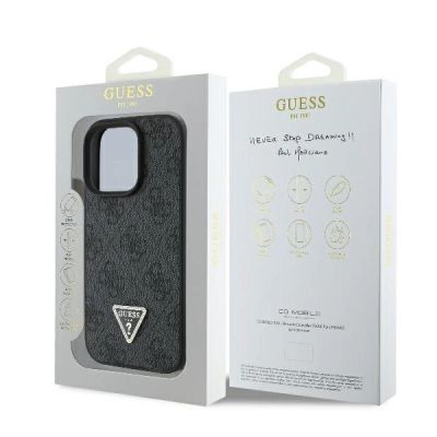 8. Guess Leather 4G Triangle Strass MagSafe Case for iPhone 16 Pro Max - Black