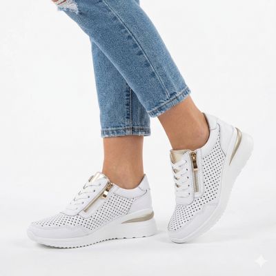 5. White openwork leather wedge sneakers Vinceza 95402