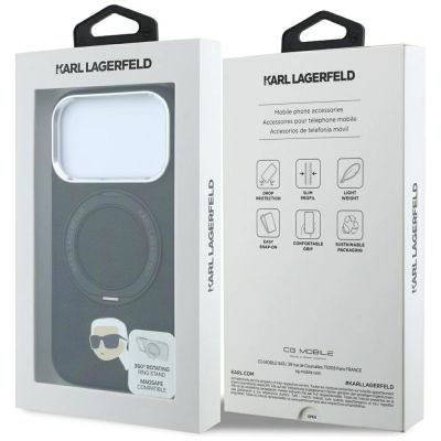 8. Karl Lagerfeld with Ring Stand 360 Karl Head Pin MagSafe Case for iPhone 18 Pro Max / 17 Pro Max - Black