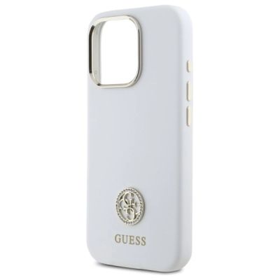 6. Guess Silicone Logo Strass 4G Case for iPhone 16 Pro - White