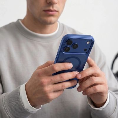 7. Tech-Protect Magmat Magsafe CC Case for iPhone 17 Pro / 18 Pro - Navy Blue and Transparent