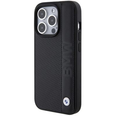 2. BMW Leather Textured & Stripe iPhone 15 Pro Max Case - Black