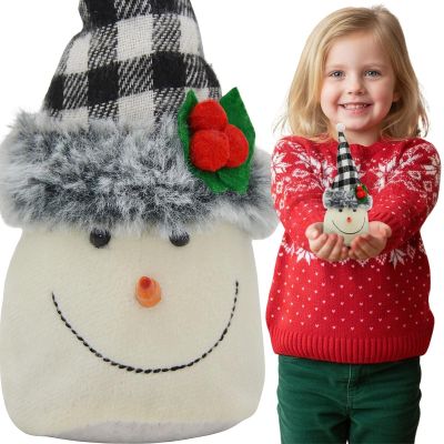 6. DECORATIVE SNOWMAN 20CM WITH A BLACK AND WHITE CHECKED HAT
