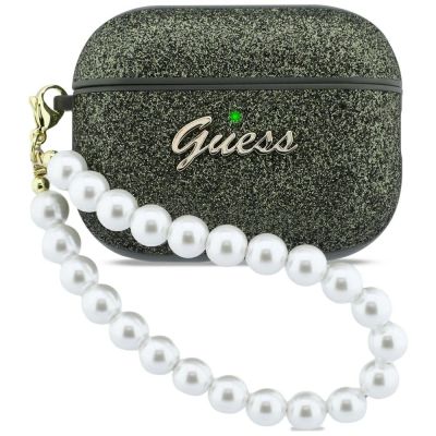 Guess Glitter Pearl Strap Case for AirPods Pro 3 - Black and Glitter