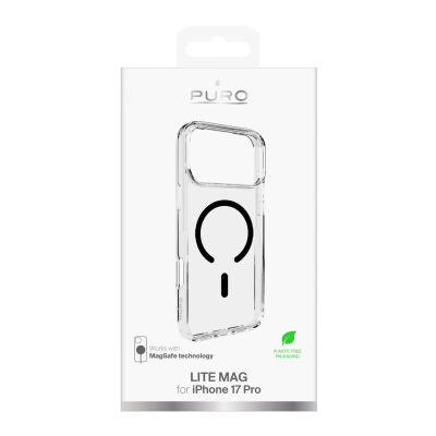 2. Puro Lite Mag TPU+PC Case Compatible with MagSafe for iPhone 17 Pro - Transparent with Black Ring