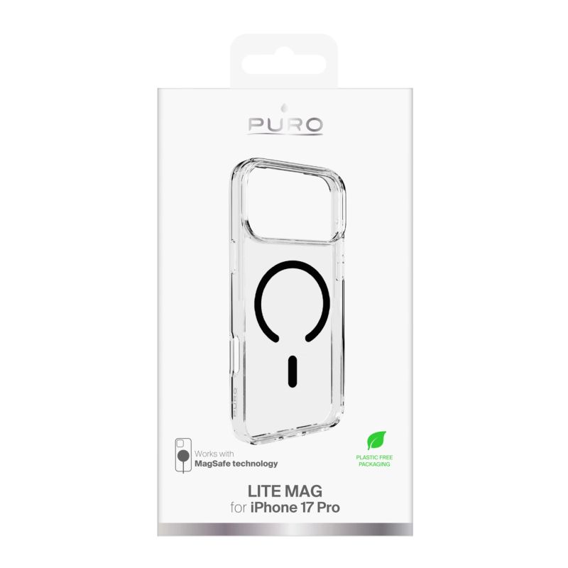 2. Puro Lite Mag TPU+PC Case Compatible with MagSafe for iPhone 17 Pro - Transparent with Black Ring