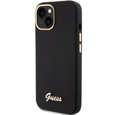 2. Guess Silicone Script Metal Logo & Frame case for iPhone 15 - black