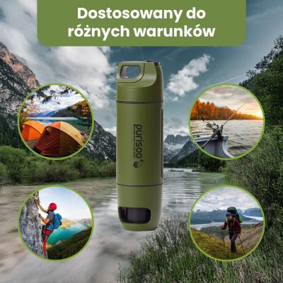 11. Extralink PURISOO+ BOTTLE WITH FILTER SYSTEM WITH PUMP 400ML UF + ACF FILTER Water filter bottle 0.4 l Green, Olive