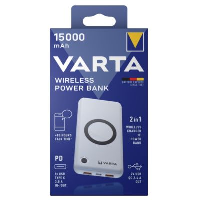 2. Varta 57908 101 111 Power Bank Lithium Polymer (LiPo) 15000 mAh Wireless Charging White