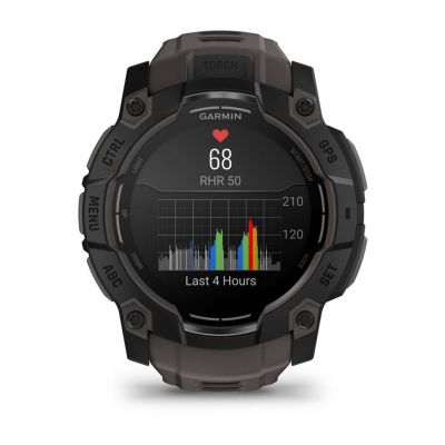 6. Garmin Instinct 3 – 50 mm AMOLED Black met charcoal band watch