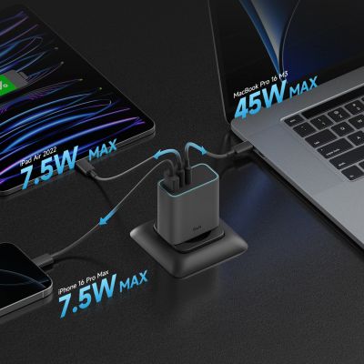 3. Cuktech CUKAD653EUGR 65W GaN Wall Charger 2 x USB-C 1 x USB-A - Gray